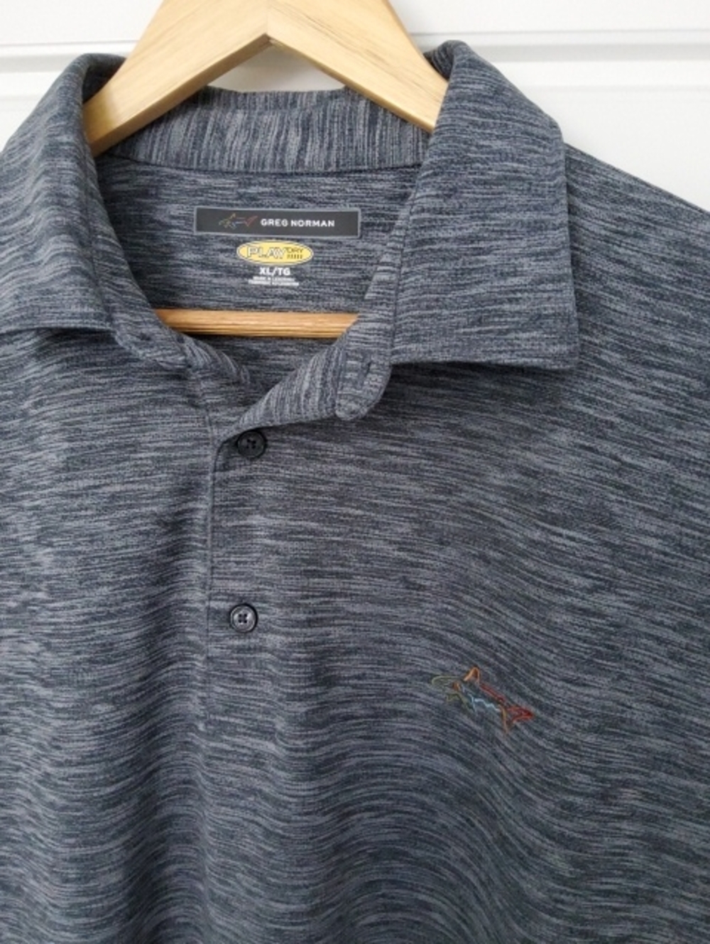 Greg Norman Collection Men's Heather Dark Gray Polo with Multicolor Logo